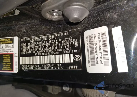 2017 Toyota Camry Se z USA, uszkodzony, nr VIN 4T1BF1FKXHU285201